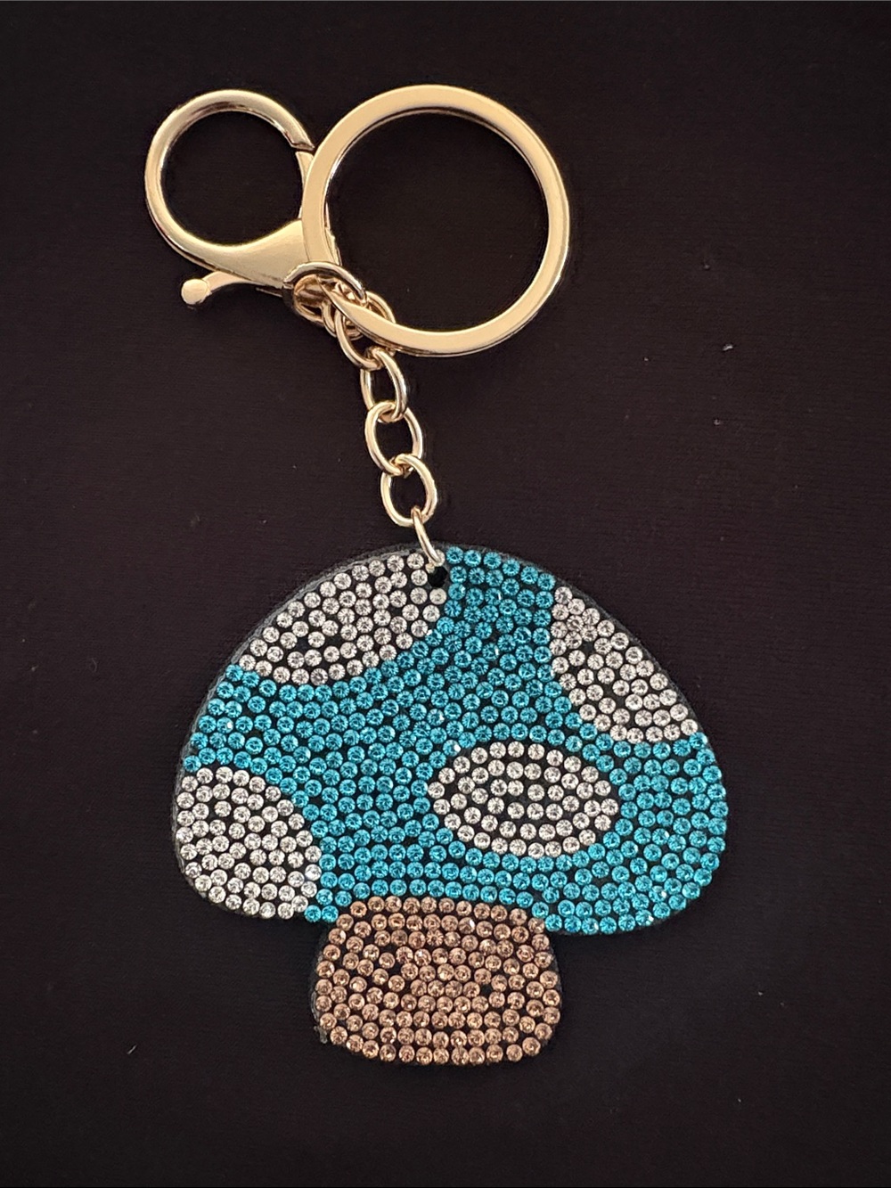Crystal Mushroom Bag Charm Keychain - Blue, Silver & Brown Accent